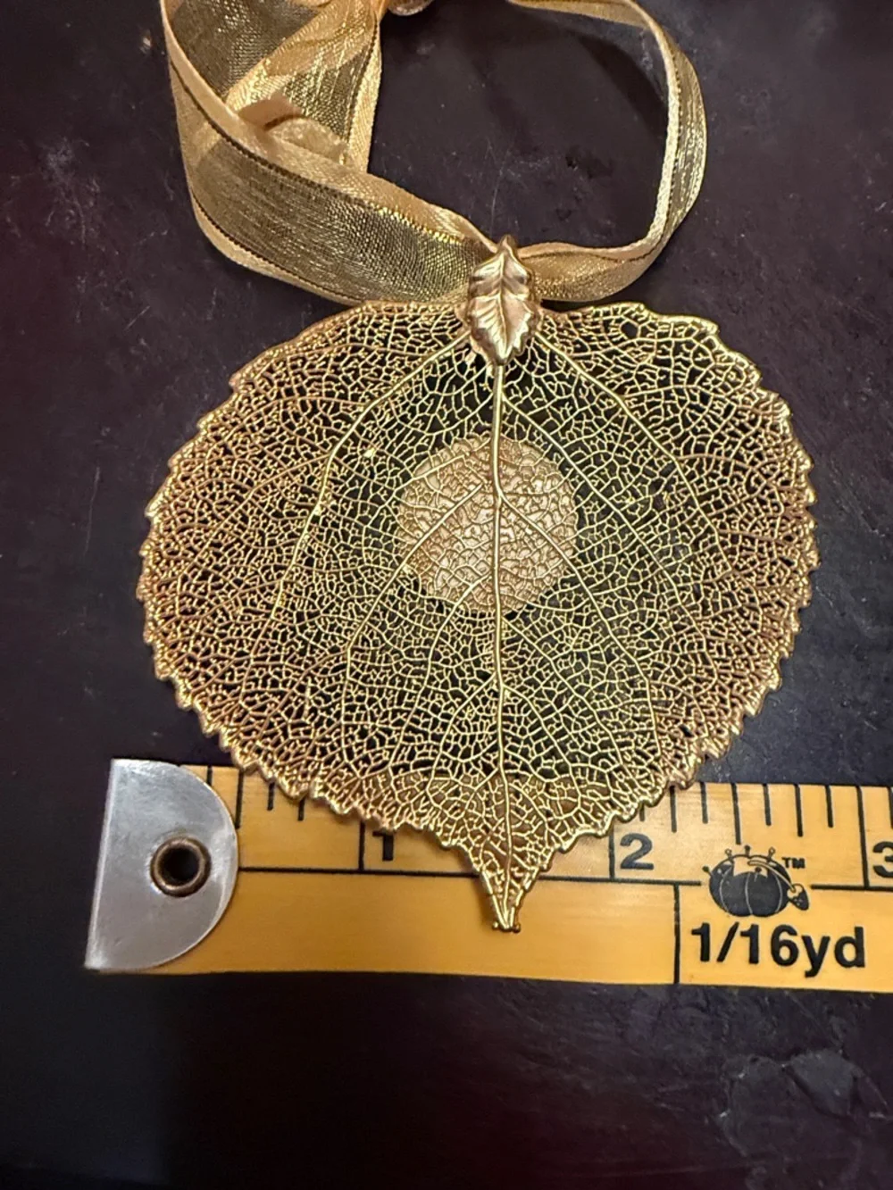 Real Aspen Leaf 24K Gold Finish Ornament USA Nature Skeleton Leaf 90’s Decor